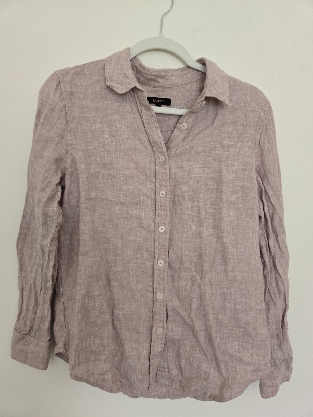 Quince Lightweight Long-Sleeve Dusty Pink Linen Shirt Normcore Elevated Basic S